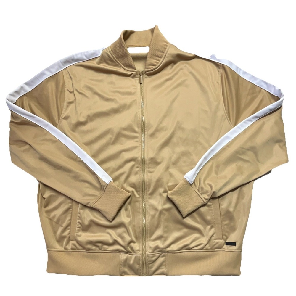 Rocawear Beige/White Full Zip Men's Track Jacket 3XL‎ Pockets Stand-Up Collar